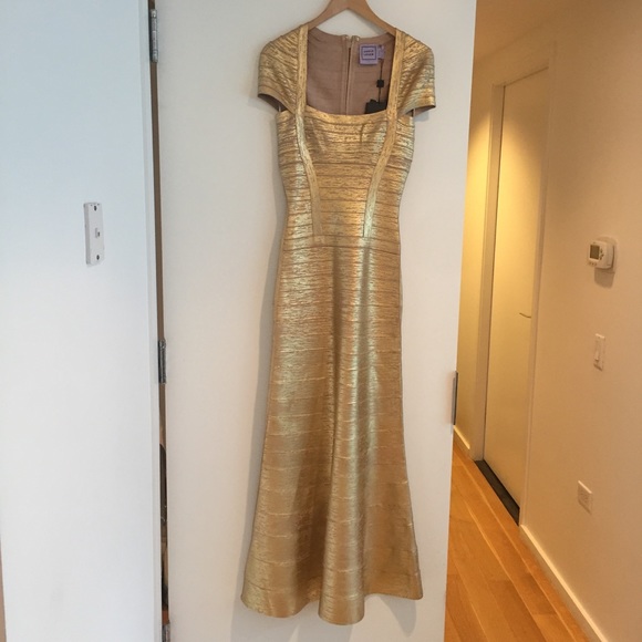 SOLD Herve Leger Metallic Foil Printed Lora Gown - Picture 3 of 7